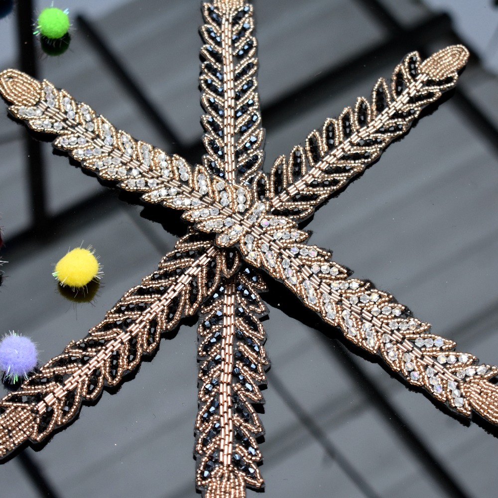 Beaded Trim Fringe - Applique artesanal com folhas longas e