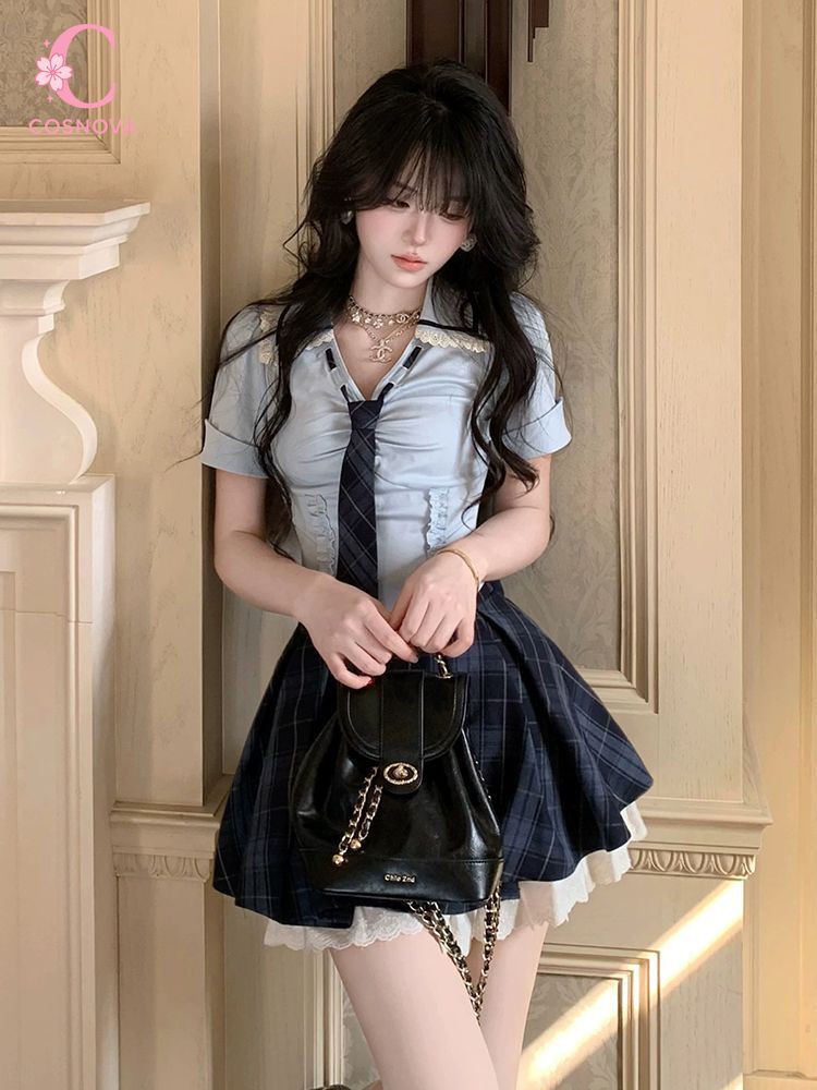 Elastic Lace Trim - Conjunto de Verão Novo Preppy Y2K
