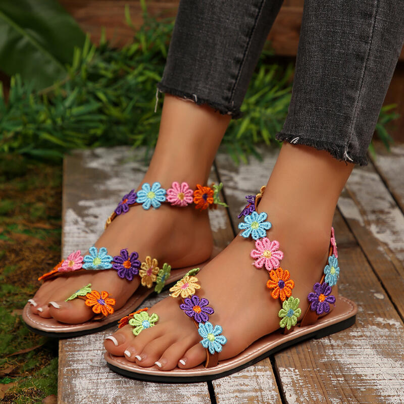 Embroidery Embellishments - Sandálias Femininas de Verão 2026 com