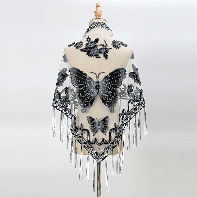 Tassel Fringe Trim - Moda triângulo cachecol borboleta bordado rendas