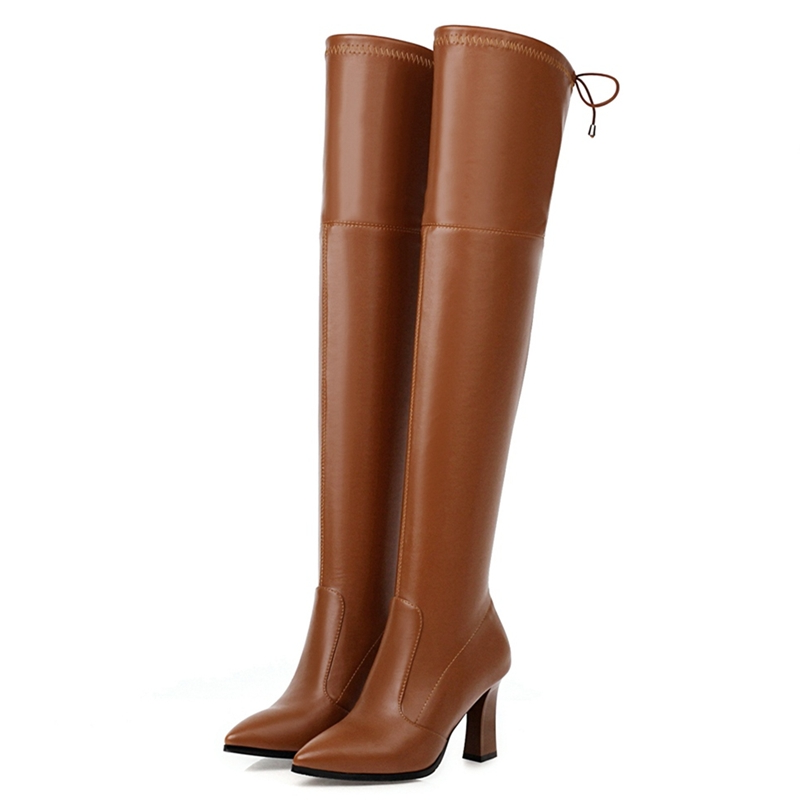 Guipure Lace Panel - Elástico coxa botas altas sapatos femininos
