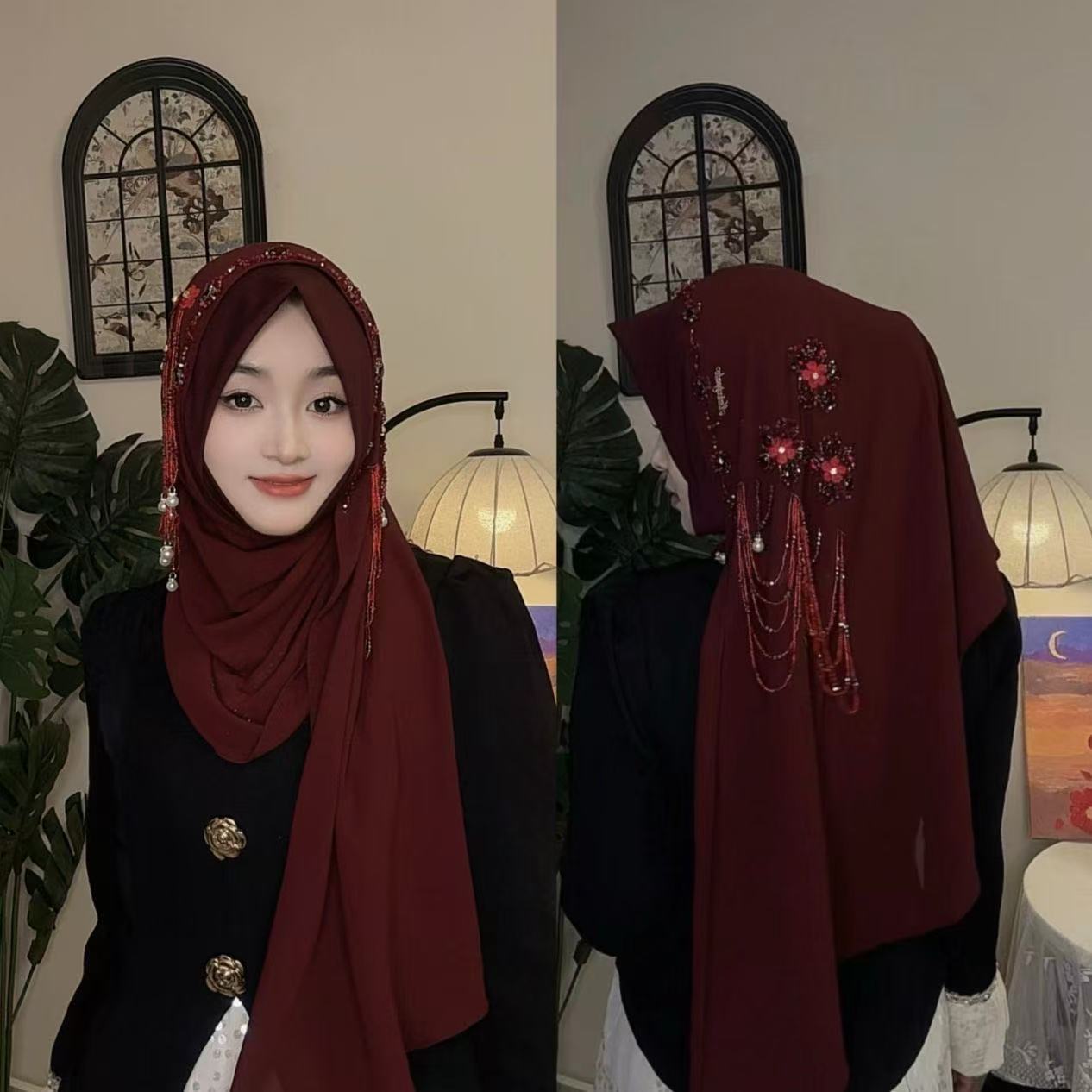 Tassel Fringe Trim - Abaya Hijab para Mulheres Muçulmanas, Lenço