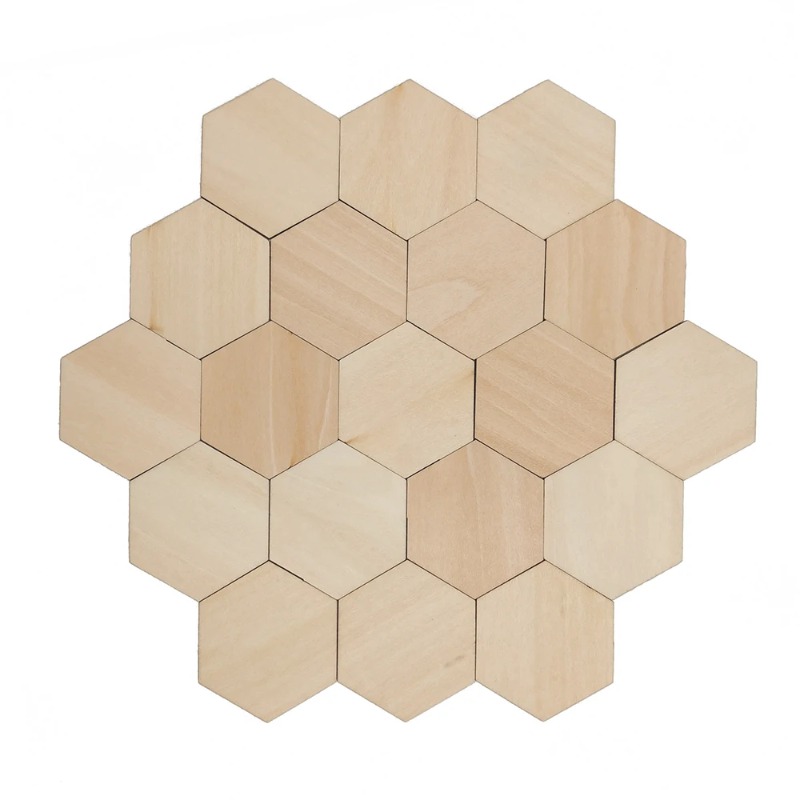 Craft Embellishments - Fatias hexagonais de madeira em branco,