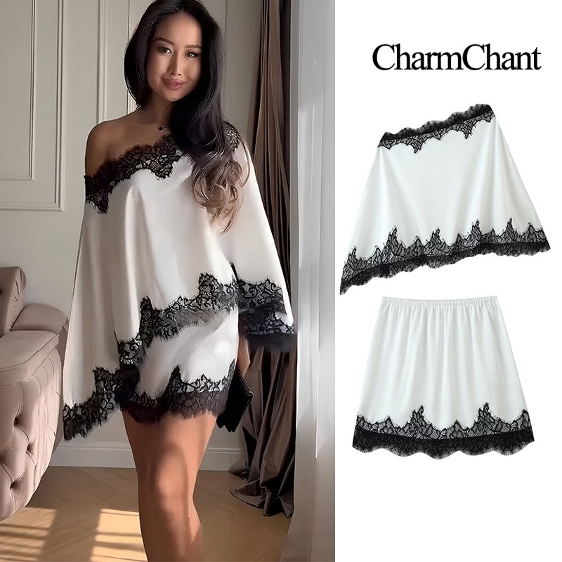 Elastic Lace Trim - Conjunto Feminino CHARMCHANT de Cetim com