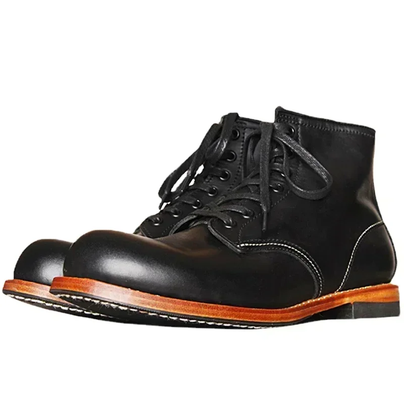 Guipure Lace Panel - Botas masculinas vintage de couro genuíno