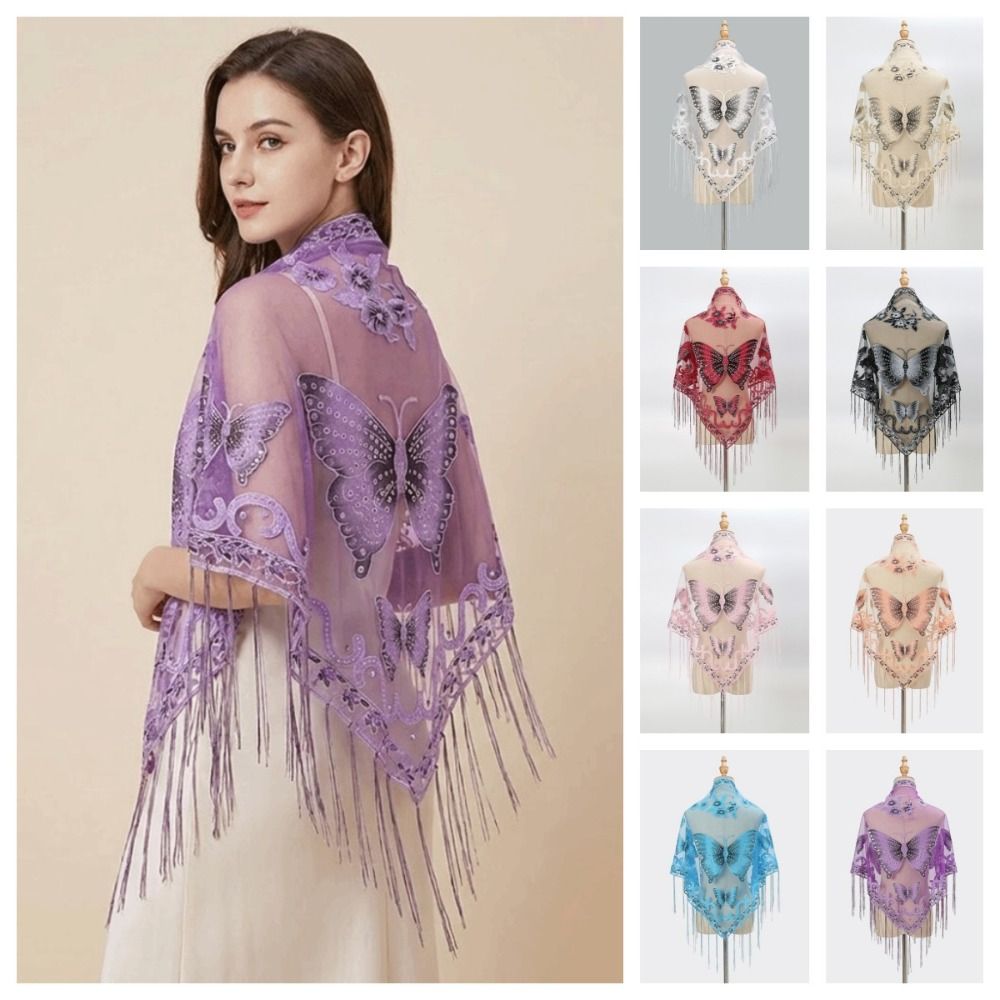 Lenço de Luxo com Renda Floral - Tassel Fringe Trim avaliação e preço