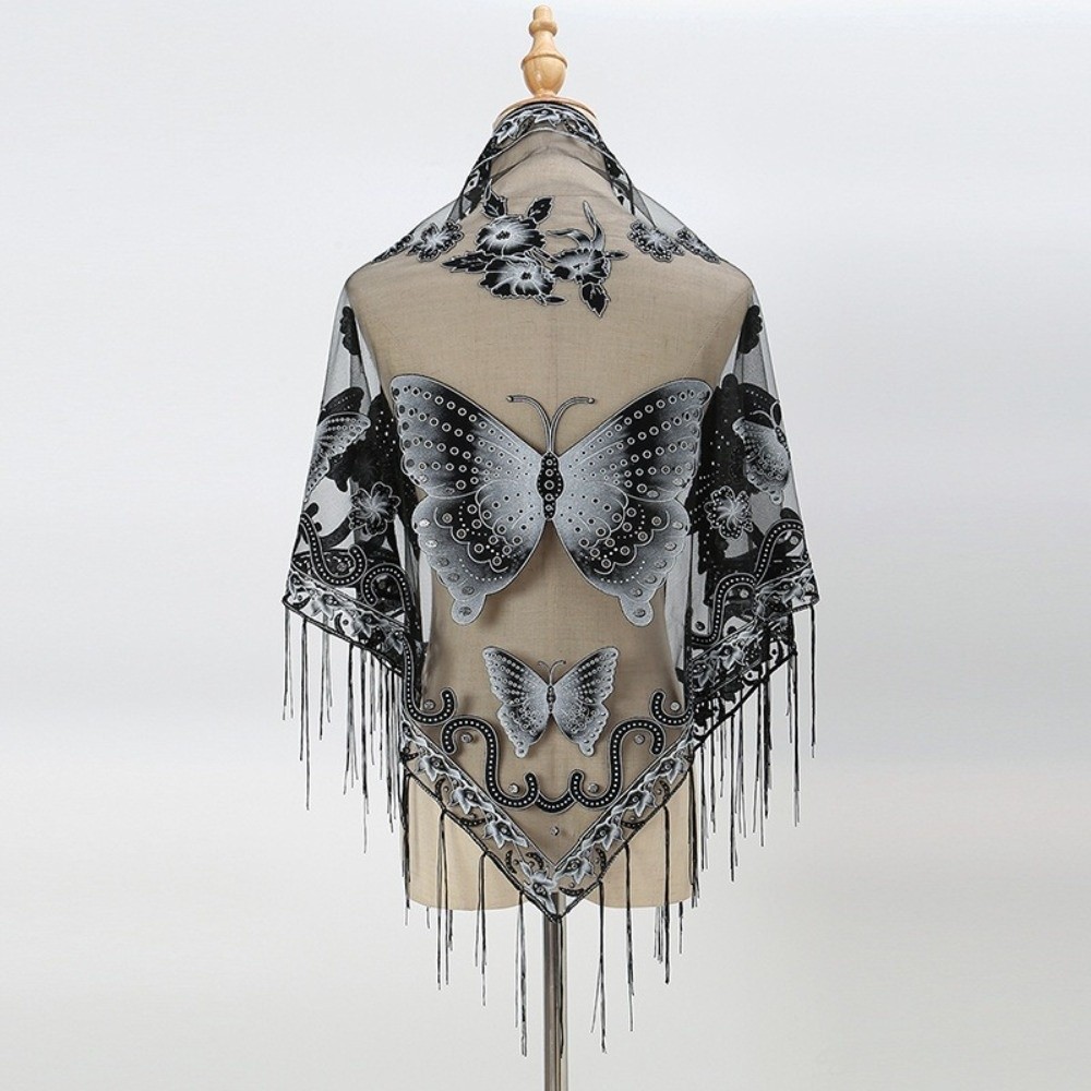 Lenço de Luxo com Renda Floral - Tassel Fringe Trim avaliação e preço