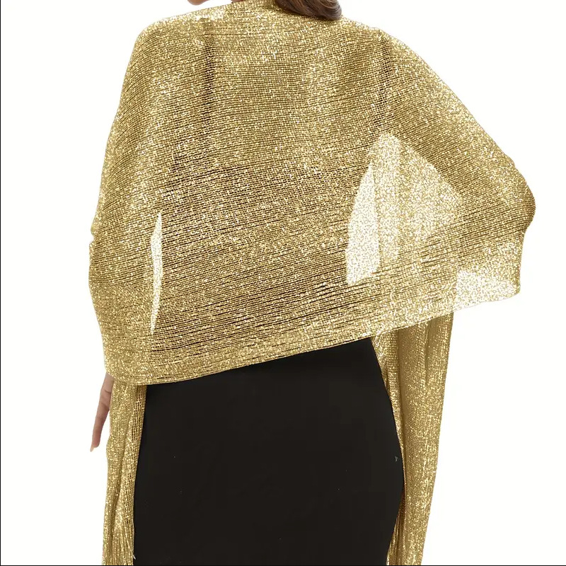 Xale Feminino Brilhante Dourad - Tassel Fringe Trim avaliação e preço