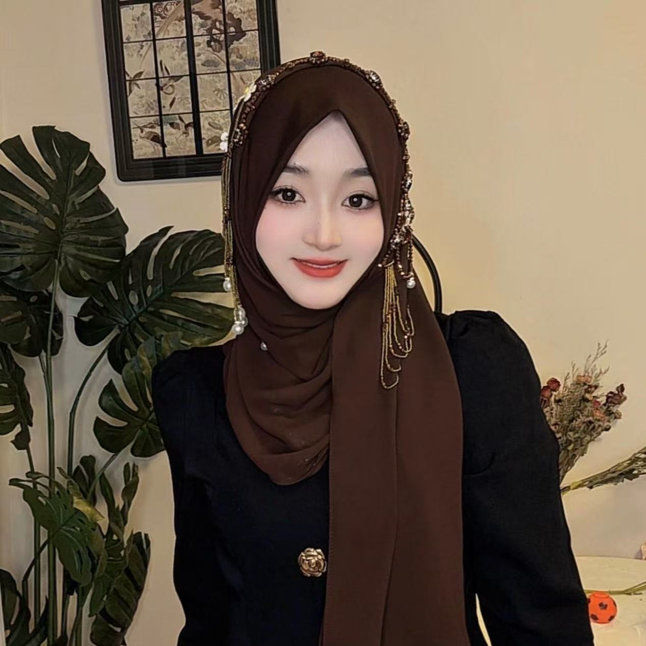 Abaya Hijab para Mulheres Muçu - Tassel Fringe Trim avaliação e preço